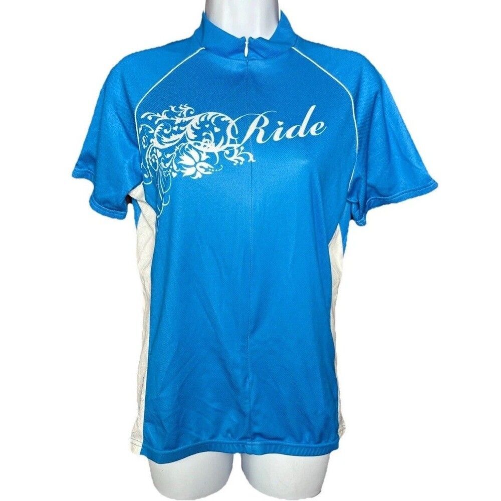 Primal Cycling Jersey Womens Size XL Blue White Scroll Design 3/4 Zip Ride
